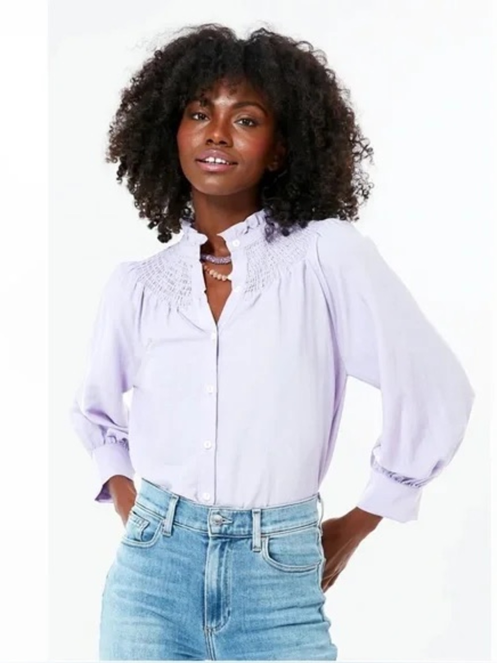 Pomander Place Tuckernuck Lavender Purple Emory Smocked Blouse Size Small